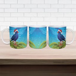 New Zealand Christmas Ceramic Mug Pukeko With Ponga Tree Silver Fern