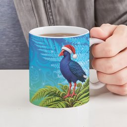 New Zealand Christmas Ceramic Mug Pukeko With Ponga Tree Silver Fern