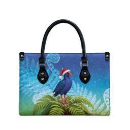 New Zealand Christmas Leather Bag Pukeko With Ponga Tree Silver Fern