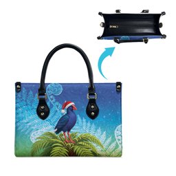 New Zealand Christmas Leather Bag Pukeko With Ponga Tree Silver Fern