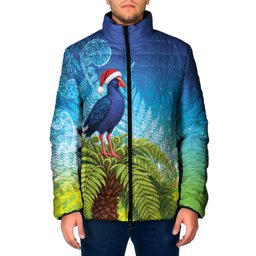 New Zealand Christmas Padded Jacket Pukeko With Ponga Tree Silver Fern