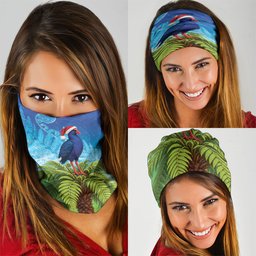 New Zealand Christmas Neck Gaiter Pukeko With Ponga Tree Silver Fern