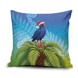New Zealand Christmas Pillow Cover Pukeko With Ponga Tree Silver Fern