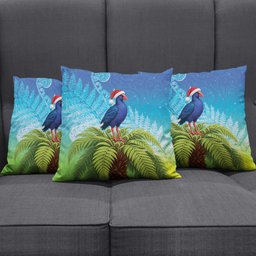 New Zealand Christmas Pillow Cover Pukeko With Ponga Tree Silver Fern