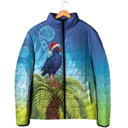 New Zealand Christmas Padded Jacket Pukeko With Ponga Tree Silver Fern
