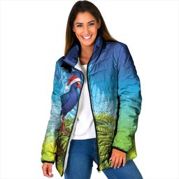 New Zealand Christmas Padded Jacket Pukeko With Ponga Tree Silver Fern