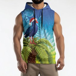 New Zealand Christmas Sleeveless Hoodie Pukeko With Ponga Tree Silver Fern