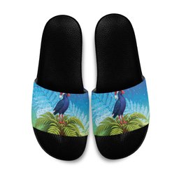 New Zealand Christmas Slide Sandals Pukeko With Ponga Tree Silver Fern