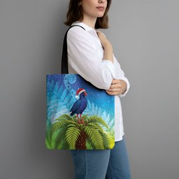 New Zealand Christmas Tote Bag Pukeko With Ponga Tree Silver Fern