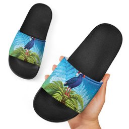 New Zealand Christmas Slide Sandals Pukeko With Ponga Tree Silver Fern