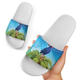 New Zealand Christmas Slide Sandals Pukeko With Ponga Tree Silver Fern