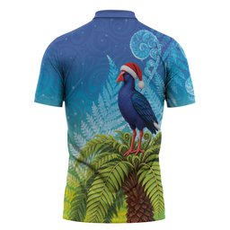 New Zealand Christmas Zipper Polo Shirt Pukeko With Ponga Tree Silver Fern