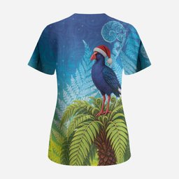 New Zealand Christmas Scrub Top Pukeko With Ponga Tree Silver Fern