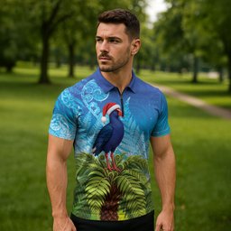 New Zealand Christmas Zipper Polo Shirt Pukeko With Ponga Tree Silver Fern