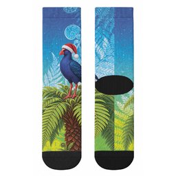 New Zealand Christmas Crew Socks Pukeko With Ponga Tree Silver Fern
