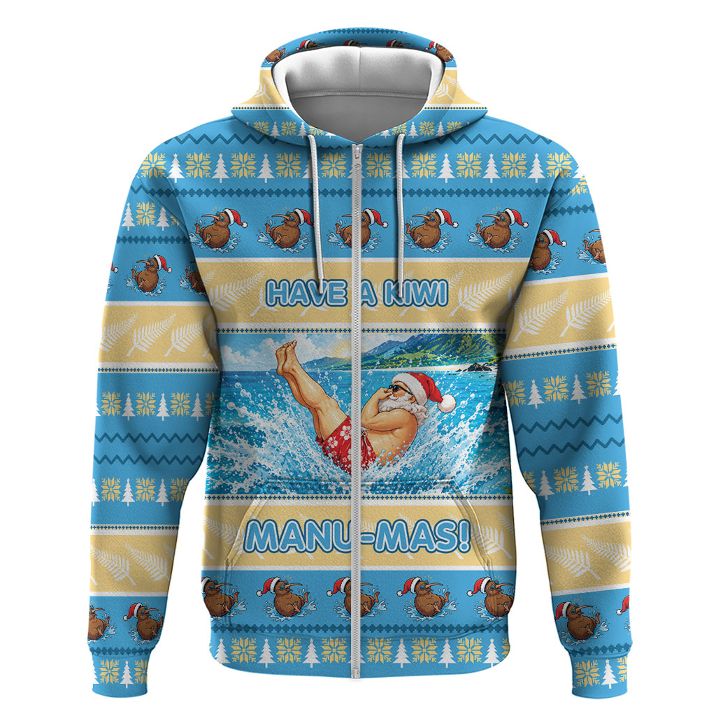 New Zealand Christmas Zip Hoodie Have A Kiwi Manu-Mas