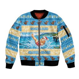 New Zealand Christmas Sleeve Zip Bomber Jacket Have A Kiwi Manu-Mas