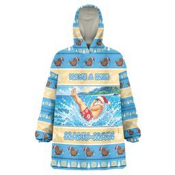 New Zealand Christmas Wearable Blanket Hoodie Have A Kiwi Manu-Mas