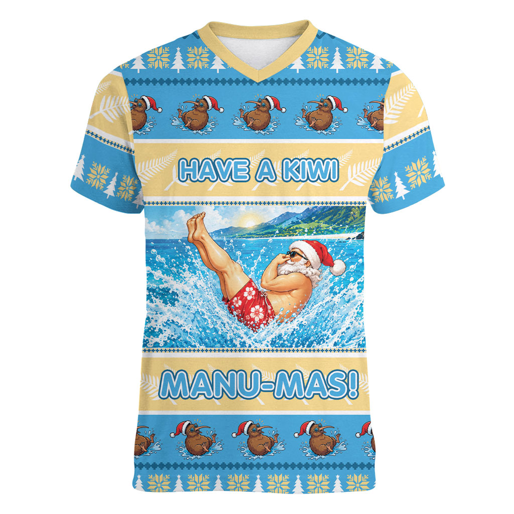 New Zealand Christmas Women V-Neck T-Shirt Have A Kiwi Manu-Mas