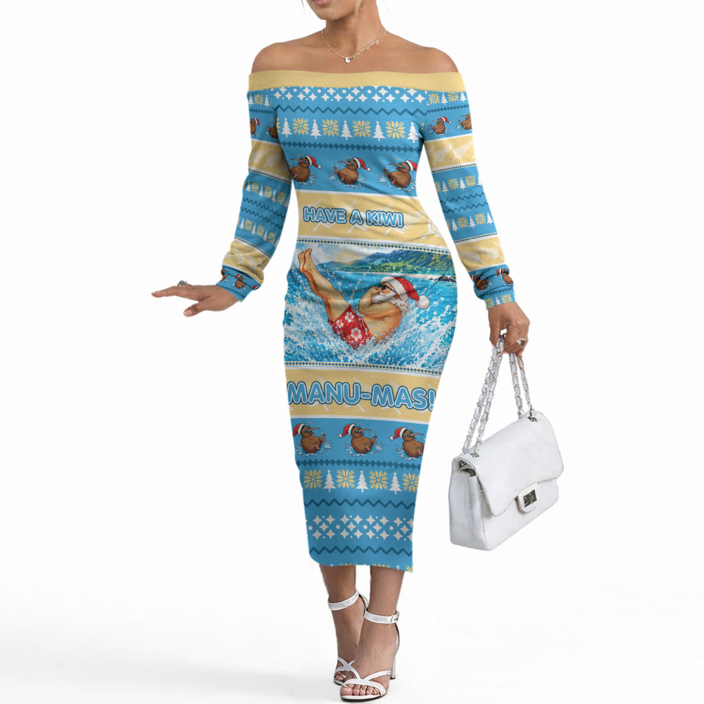 New Zealand Christmas Off The Shoulder Long Sleeve Dress Have A Kiwi Manu-Mas