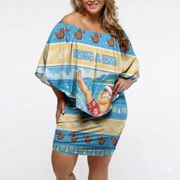 New Zealand Christmas Off Shoulder Short Dress Have A Kiwi Manu-Mas