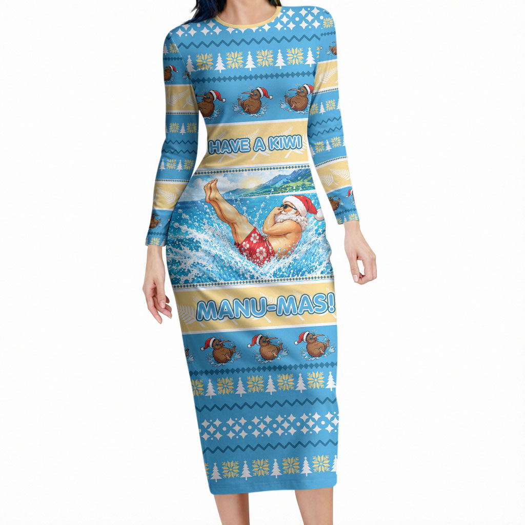 New Zealand Christmas Long Sleeve Bodycon Dress Have A Kiwi Manu-Mas