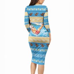 New Zealand Christmas Long Sleeve Bodycon Dress Have A Kiwi Manu-Mas