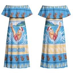 New Zealand Christmas Couples Matching Off Shoulder Maxi Dress and Hawaiian Shirt Have A Kiwi Manu-Mas