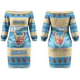 New Zealand Christmas Couples Matching Off The Shoulder Long Sleeve Dress and Hawaiian Shirt Have A Kiwi Manu-Mas