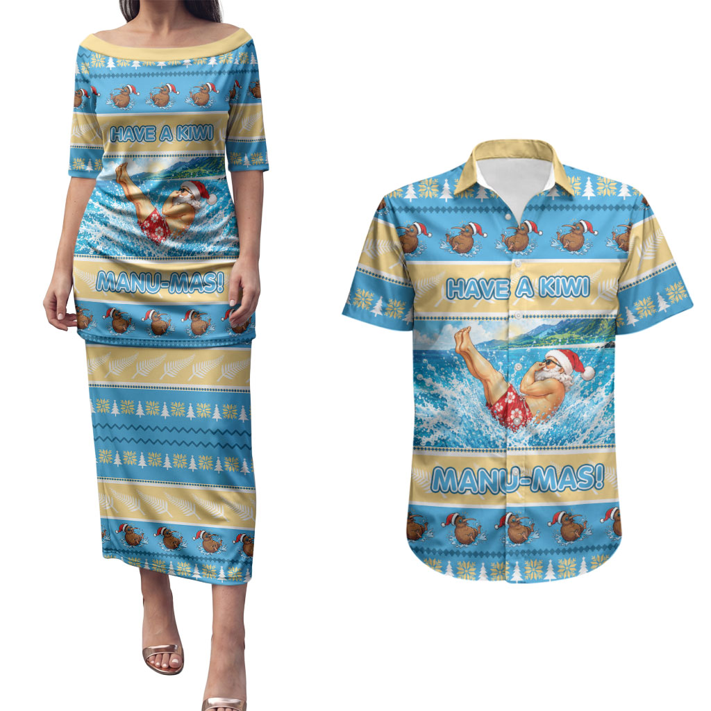 New Zealand Christmas Couples Matching Puletasi and Hawaiian Shirt Have A Kiwi Manu-Mas