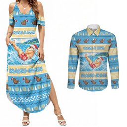 New Zealand Christmas Couples Matching Summer Maxi Dress and Long Sleeve Button Shirt Have A Kiwi Manu-Mas