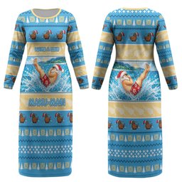 New Zealand Christmas Couples Matching Long Sleeve Bodycon Dress and Long Sleeve Button Shirt Have A Kiwi Manu-Mas