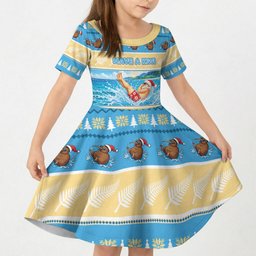New Zealand Christmas Kid Short Sleeve Dress Have A Kiwi Manu-Mas