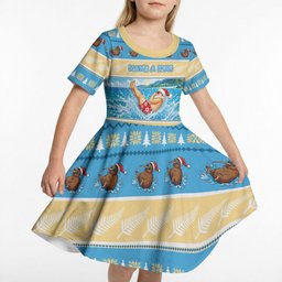 New Zealand Christmas Kid Short Sleeve Dress Have A Kiwi Manu-Mas