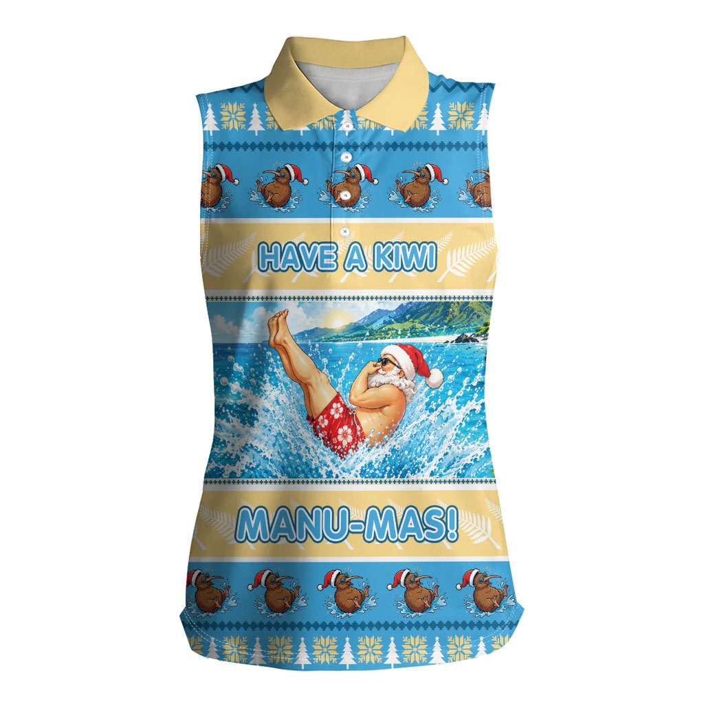 New Zealand Christmas Women Sleeveless Polo Shirt Have A Kiwi Manu-Mas