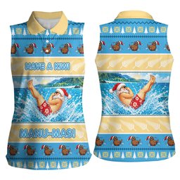 New Zealand Christmas Women Sleeveless Polo Shirt Have A Kiwi Manu-Mas