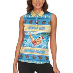 New Zealand Christmas Women Sleeveless Polo Shirt Have A Kiwi Manu-Mas