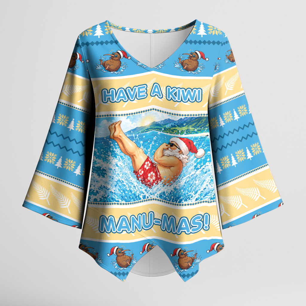 New Zealand Christmas Kimono Sleeve Blouse Have A Kiwi Manu-Mas