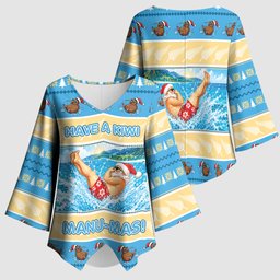 New Zealand Christmas Kimono Sleeve Blouse Have A Kiwi Manu-Mas