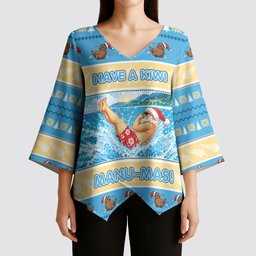 New Zealand Christmas Kimono Sleeve Blouse Have A Kiwi Manu-Mas