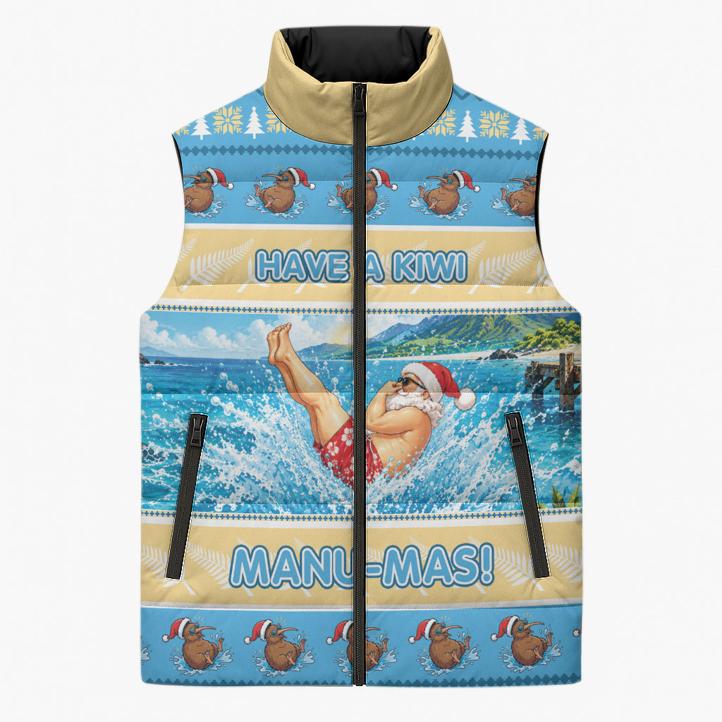 New Zealand Christmas Sleeveless Puffer Jacket Have A Kiwi Manu-Mas