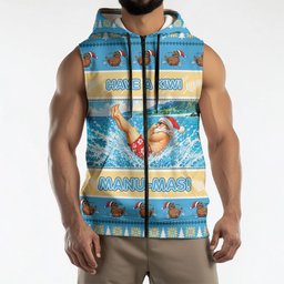 New Zealand Christmas Sleeveless Zip Hoodie Have A Kiwi Manu-Mas