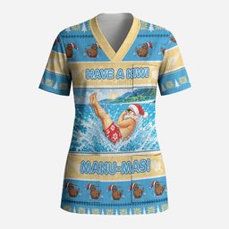 New Zealand Christmas Scrub Top Have A Kiwi Manu-Mas