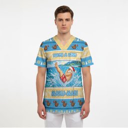 New Zealand Christmas Scrub Top Have A Kiwi Manu-Mas