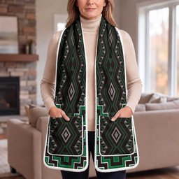 New Zealand Aotearoa Pocket Scarf Green Poutama With Taniko Pattern