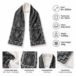 New Zealand Aotearoa Pocket Scarf Black Poutama With Taniko Pattern