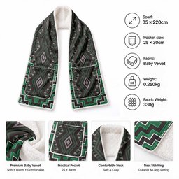 New Zealand Aotearoa Pocket Scarf Green Poutama With Taniko Pattern