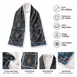 New Zealand Aotearoa Pocket Scarf Blue Poutama With Taniko Pattern