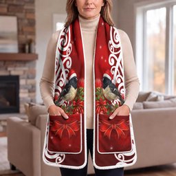 Meri Kirihimete New Zealand Tomtit Santa Pocket Scarf Pohutukawa Aotearoa Maori Pattern