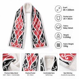 New Zealand Maori Kowhaiwhai Patiki Pocket Scarf